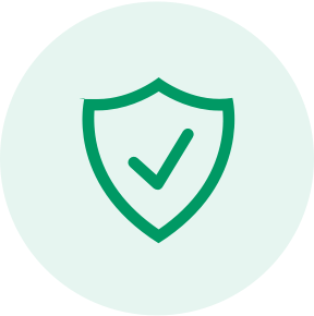 Green shield graphic with a check mark inside.